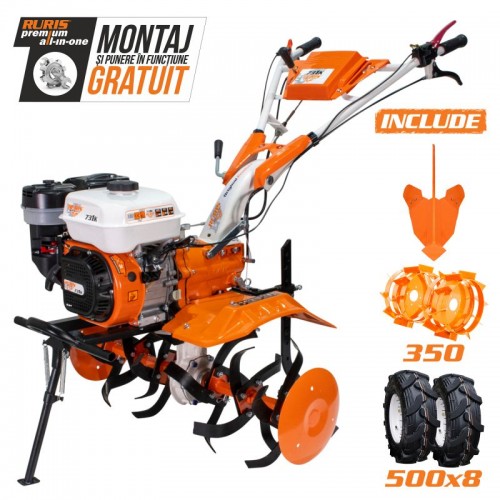Motosapatoare RURIS 731K + roti cauciuc 5.00-8+rarita ajustabila+roti metalice 350 fara manicot 8.5 CP