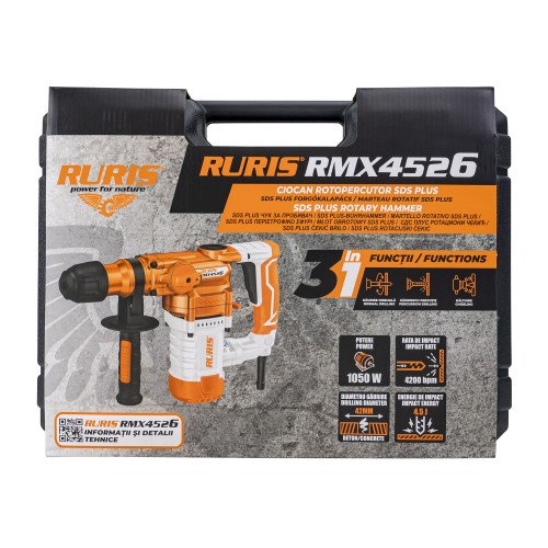 Ciocan rotopercutor SDS Plus RURIS RMX 4526 1050 W Ciocan rotopercutor SDS Plus RURIS RMX 4526 1050 W